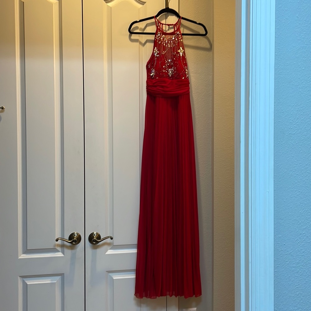 Red Maxi  pleated gown, size 7/8 by B. Darling.